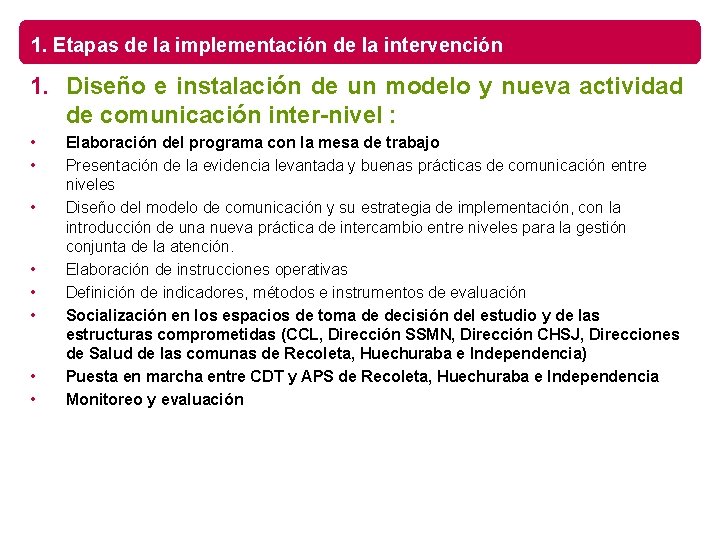 1. Etapas de la implementación de la intervención 1. Diseño e instalación de un