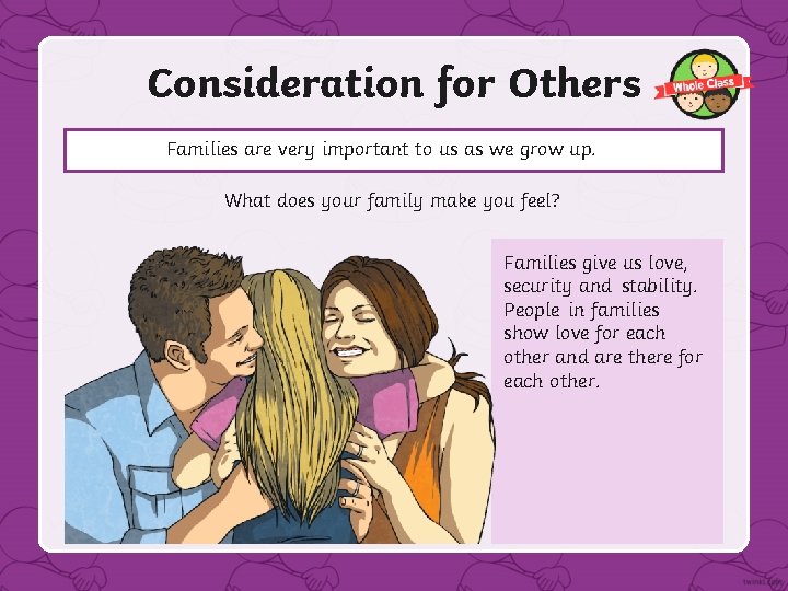 Consideration for Others Families are very important to us as we grow up. What