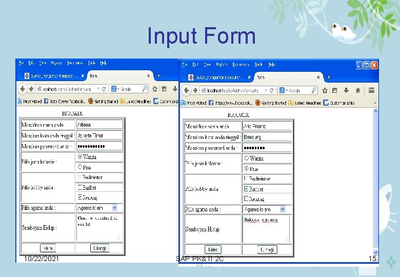Input Form 10/22/2021 SAP PK&TI 2 C 15 