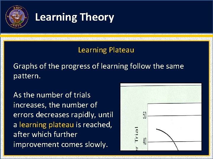 Learning Theory Learning Plateau Graphs of the progress of learning follow the same pattern.