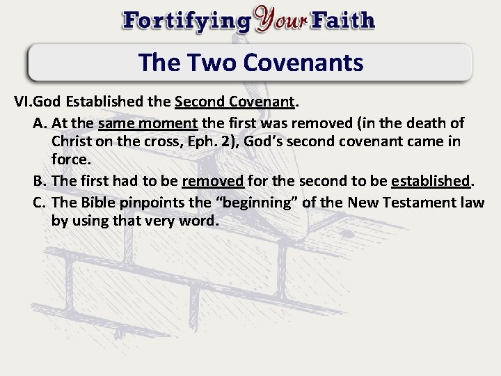 The Two Covenants VI. God Established the Second Covenant. A. At the same moment