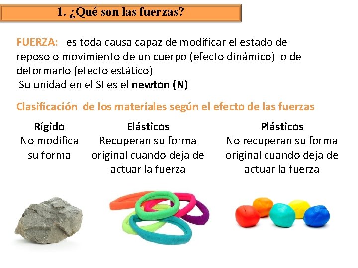 1. ¿Qué son las fuerzas? FUERZA: es toda causa capaz de modificar el estado