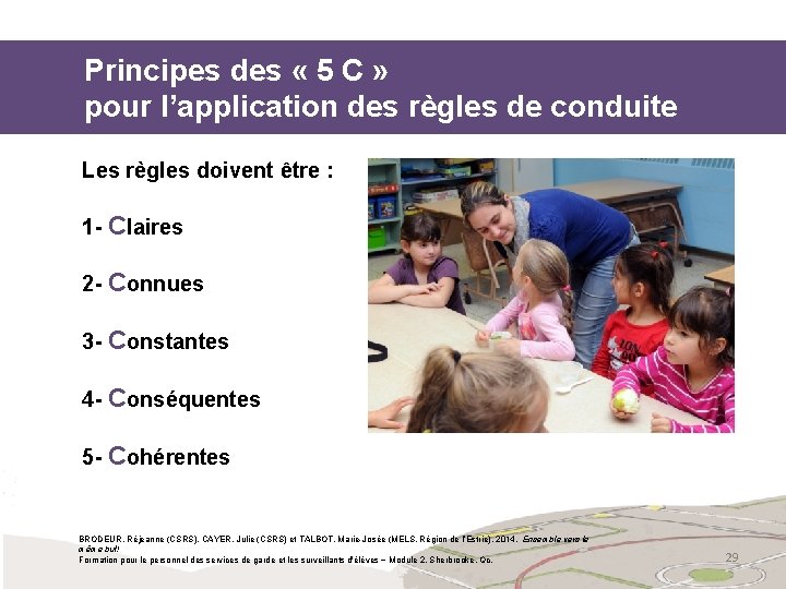 Principes des « 5 C » pour l’application des règles de conduite Les règles