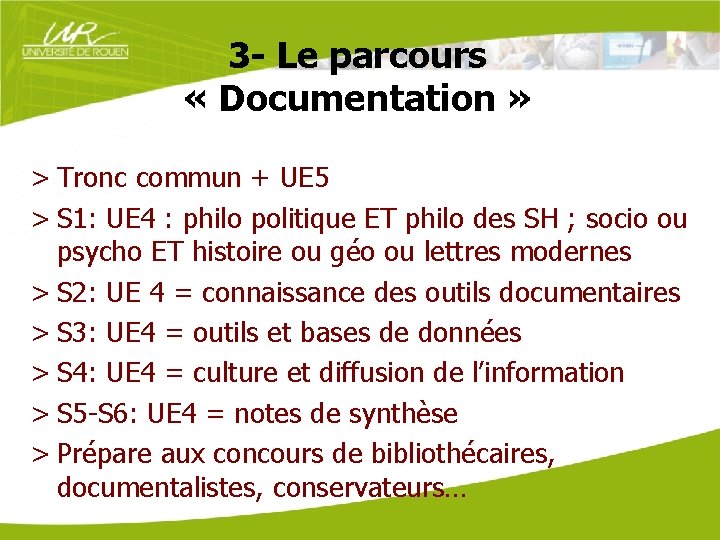 3 - Le parcours « Documentation » > Tronc commun + UE 5 >