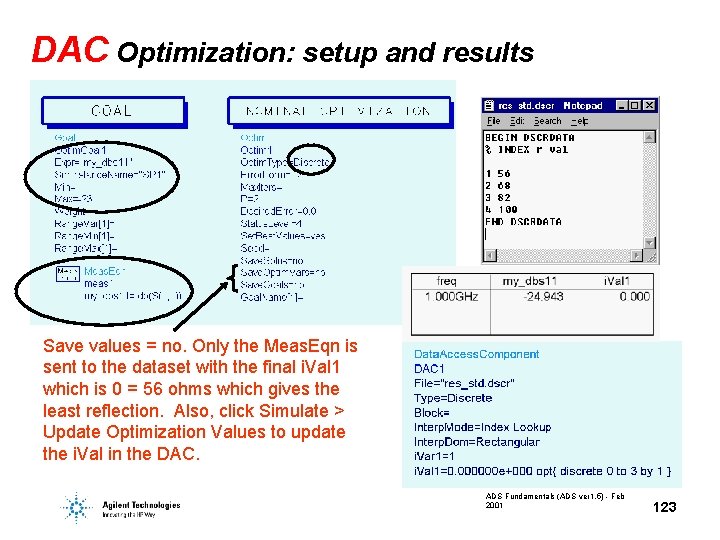 DAC Optimization: setup and results Save values = no. Only the Meas. Eqn is