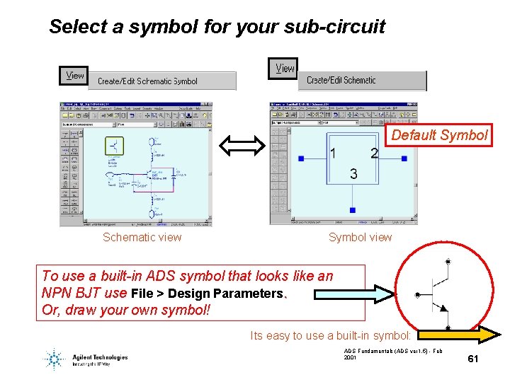 Select a symbol for your sub-circuit Default Symbol Schematic view Symbol view To use