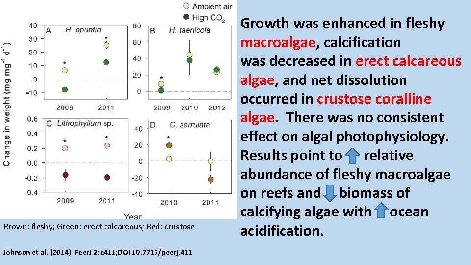 Brown: fleshy; Green: erect calcareous; Red: crustose Johnson et al. (2014) Peer. J 2: