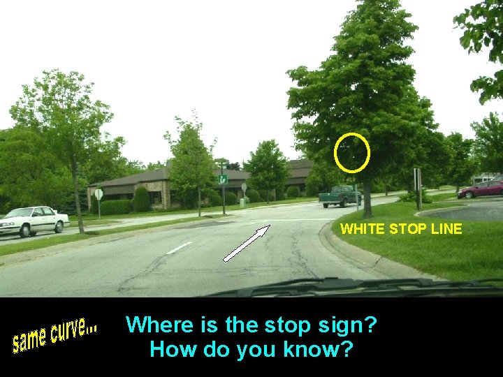 WHITE STOP LINE Where is the stop sign? How do you know? 