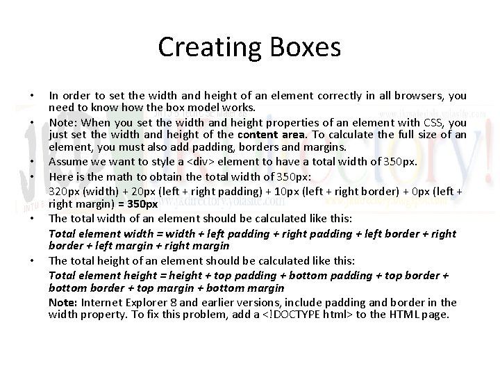 Creating Boxes • • • In order to set the width and height of