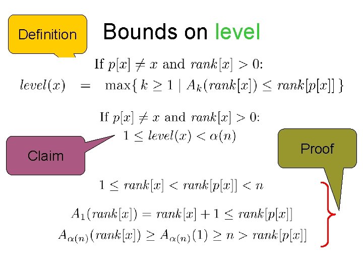 Definition Claim Bounds on level Proof 
