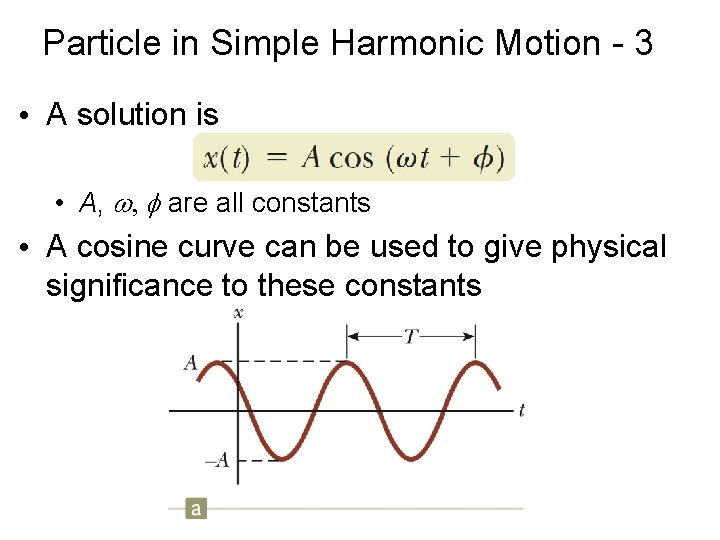 Particle in Simple Harmonic Motion - 3 • A solution is • A, w,