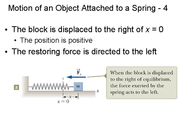 Motion of an Object Attached to a Spring - 4 • The block is