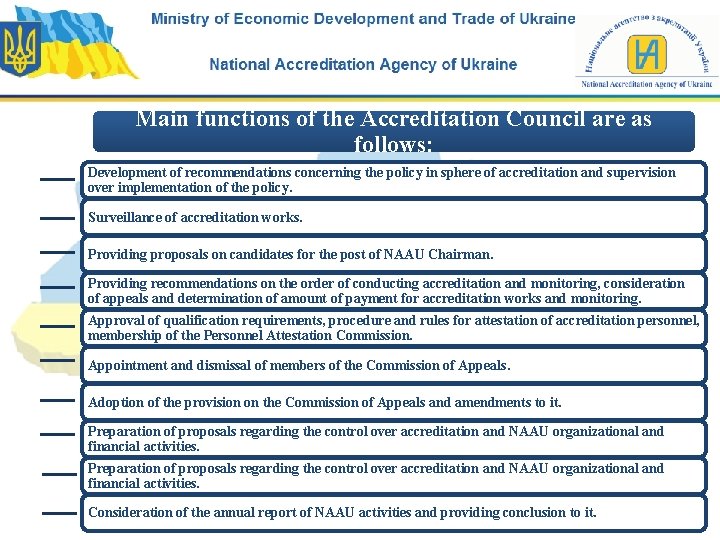Main functions of the Accreditation Council are as follows: Development of recommendations concerning the