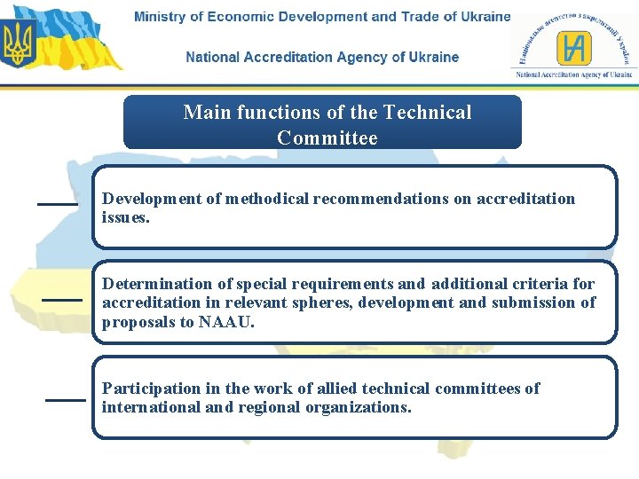 Main functions of the Technical Committee Development of methodical recommendations on accreditation issues. Determination