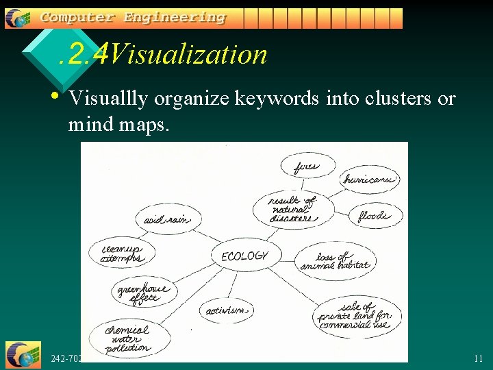 . 2. 4 Visualization • Visuallly organize keywords into clusters or mind maps. 242