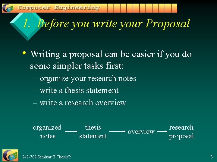 1. Before you write your Proposal • Writing a proposal can be easier if