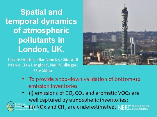 Spatial and temporal dynamics of atmospheric pollutants in London, UK. Carole Helfter, Eiko Nemitz,
