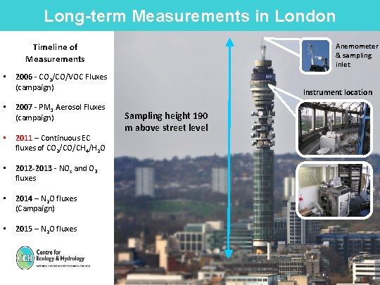 Long-term Measurements in London Anemometer & sampling inlet Timeline of Measurements • 2006 -