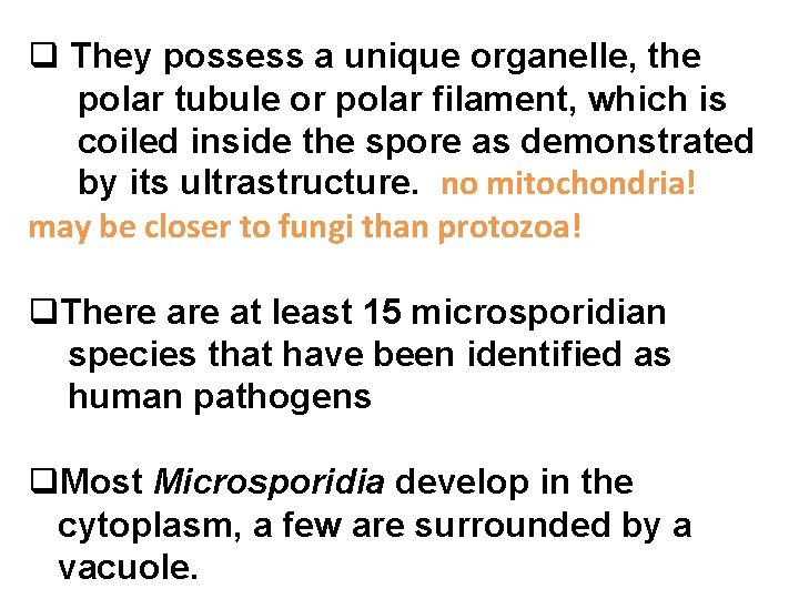 q They possess a unique organelle, the polar tubule or polar filament, which is