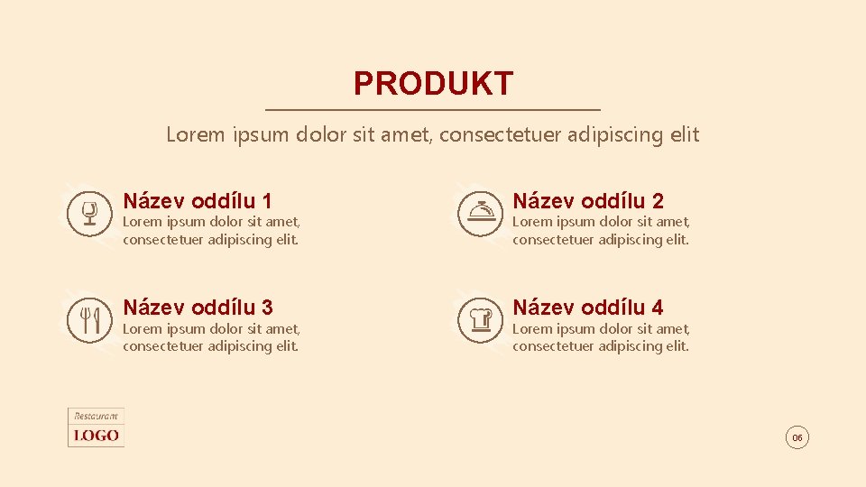 PRODUKT Lorem ipsum dolor sit amet, consectetuer adipiscing elit Název oddílu 1 Název oddílu