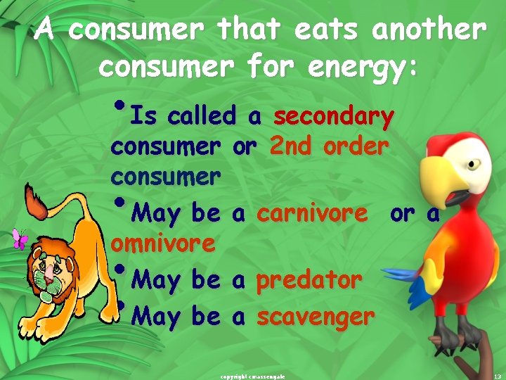 A consumer that eats another consumer for energy: • Is called a secondary consumer