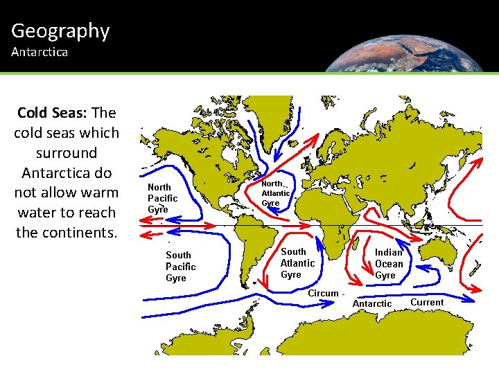 Geography Antarctica Cold Seas: The cold seas which surround Antarctica do not allow warm