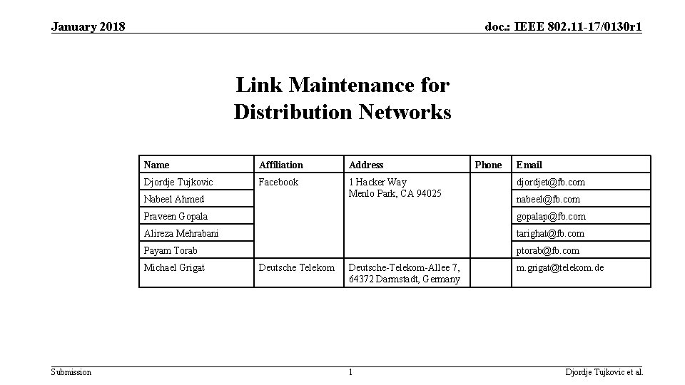 January 2018 doc. : IEEE 802. 11 -17/0130 r 1 Link Maintenance for Distribution