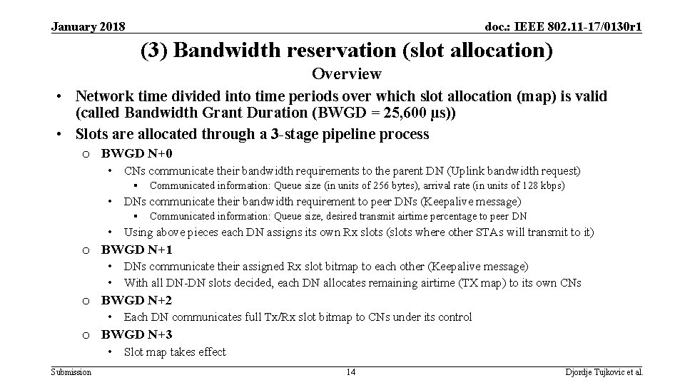 January 2018 doc. : IEEE 802. 11 -17/0130 r 1 (3) Bandwidth reservation (slot