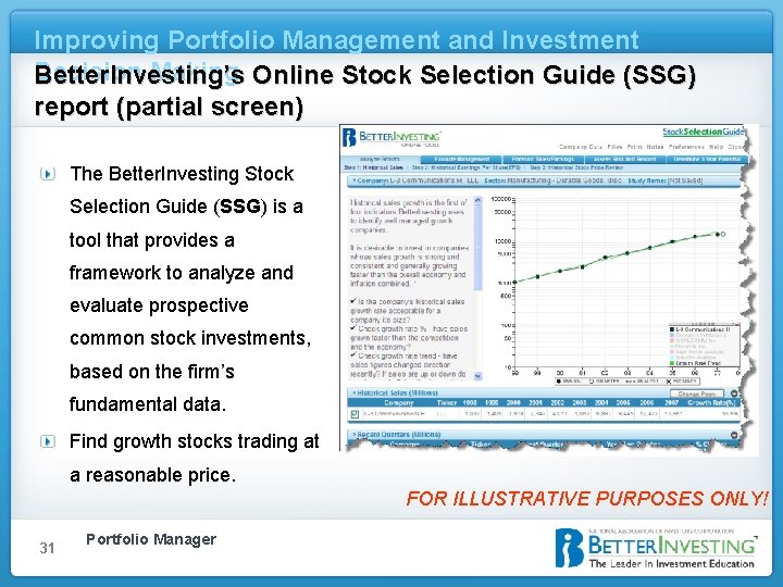 Improving Portfolio Management and Investment Decision Making Online Stock Selection Guide (SSG) Better. Investing’s
