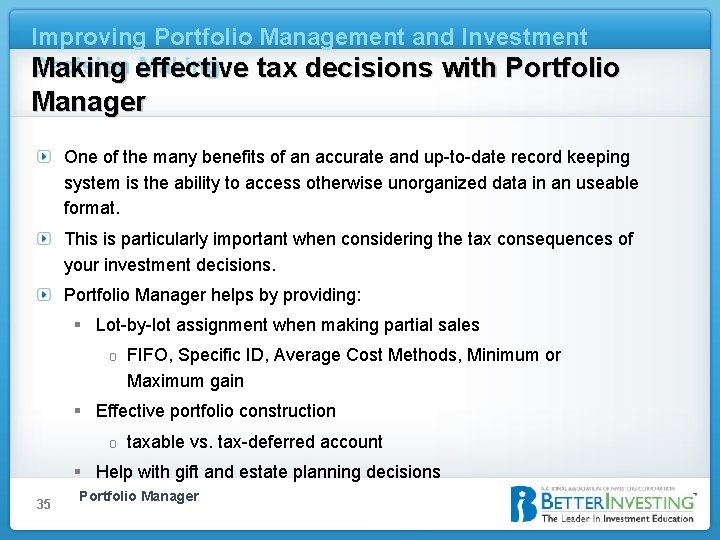 Improving Portfolio Management and Investment Decision Making effective tax decisions with Portfolio Manager One