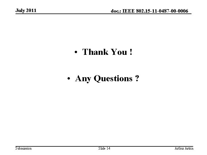 July 2011 doc. : IEEE 802. 15 -11 -0487 -00 -0006 • Thank You