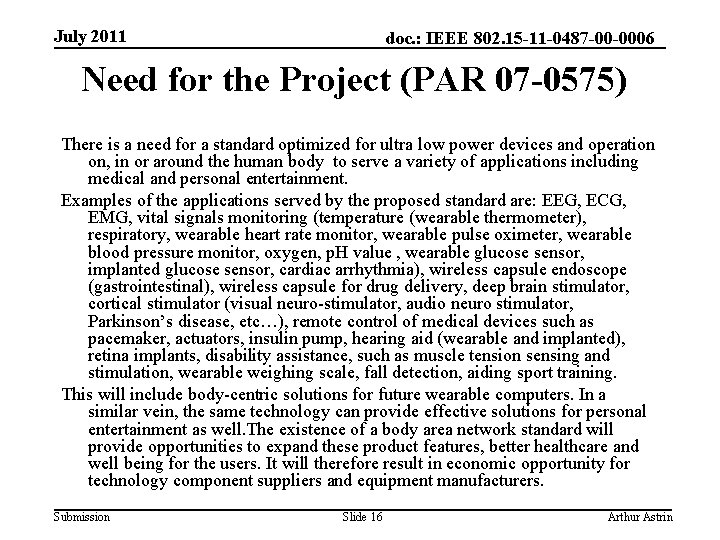 July 2011 doc. : IEEE 802. 15 -11 -0487 -00 -0006 Need for the