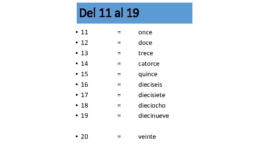 Del 11 al 19 11 12 13 14 15 16 17 18 19 =