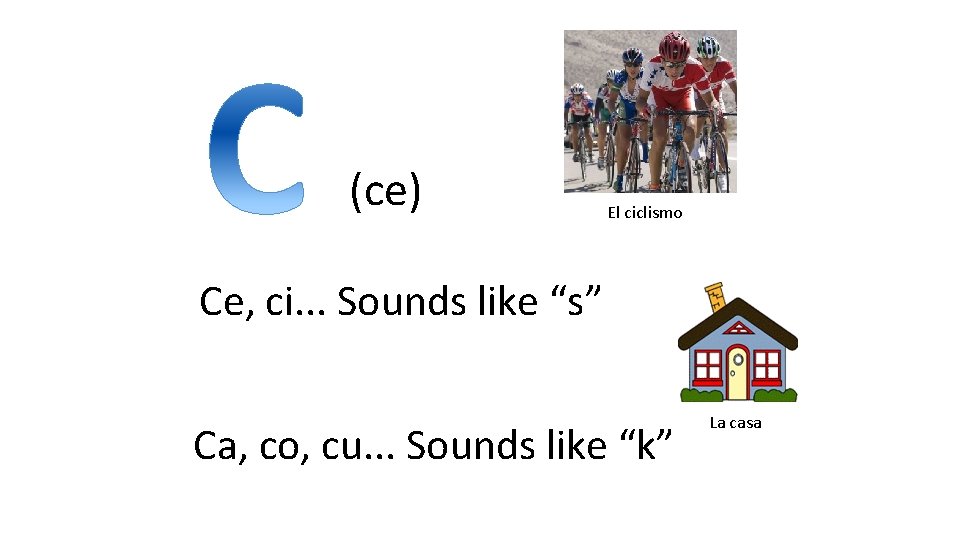 (ce) El ciclismo Ce, ci. . . Sounds like “s” Ca, co, cu. .
