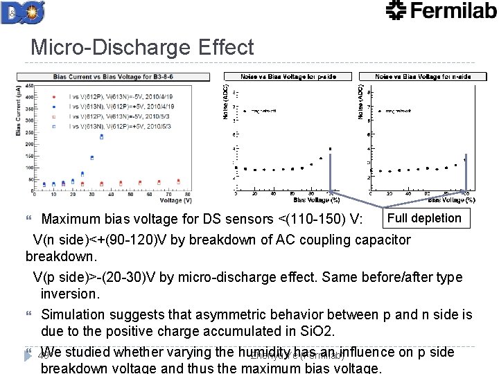 Micro-Discharge Effect Full depletion Maximum bias voltage for DS sensors <(110 -150) V: V(n Micro-Discharge Effect Full depletion Maximum bias voltage for DS sensors <(110 -150) V: V(n