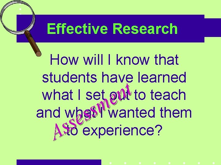 Effective Research How will I know that students have learned t what I set
