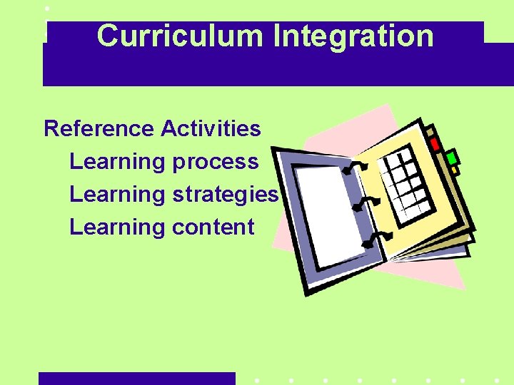 Curriculum Integration Reference Activities Learning process Learning strategies Learning content 