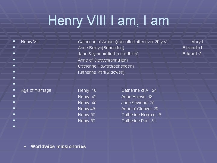 Henry VIII I am, I am § § § § Henry VIII Catherine of