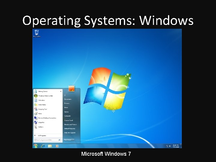 Operating Systems: Windows Microsoft Windows 7 