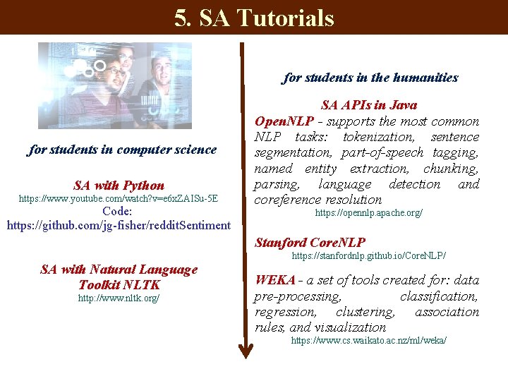 5. SA Tutorials for students in the humanities for students in computer science SA