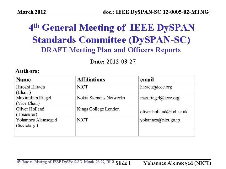 March 2012 doc. : IEEE Dy. SPAN-SC 12 -0005 -02 -MTNG 4 th General