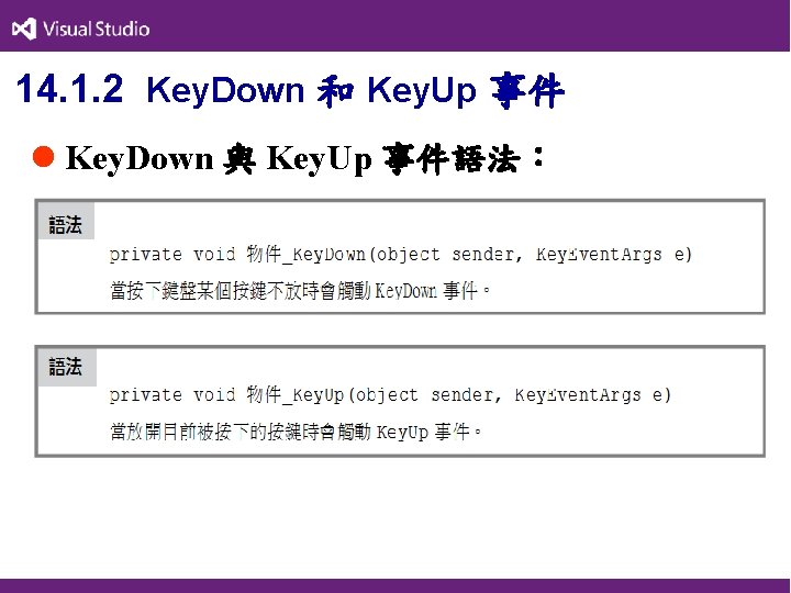 14. 1. 2 Key. Down 和 Key. Up 事件 l Key. Down 與 Key.