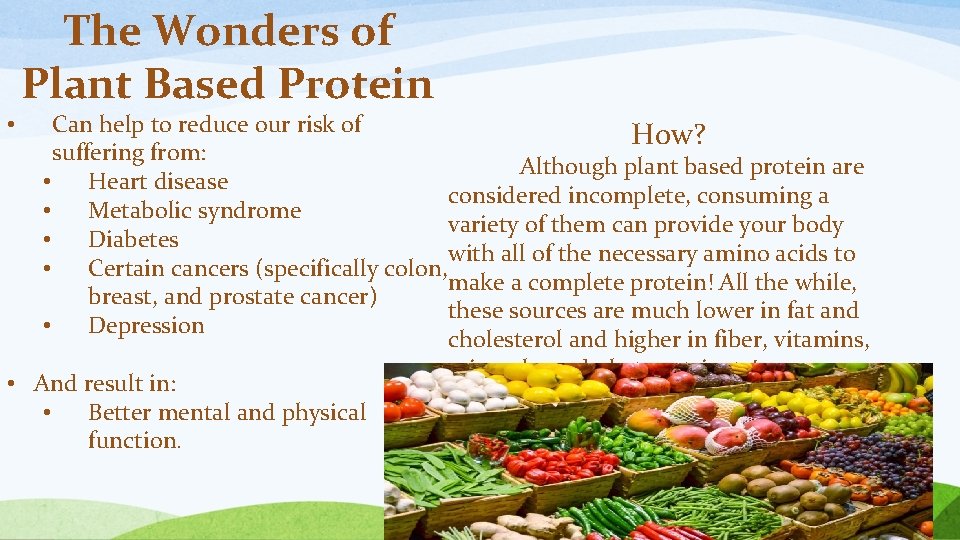 The Wonders of Plant Based Protein Can help to reduce our risk of How?