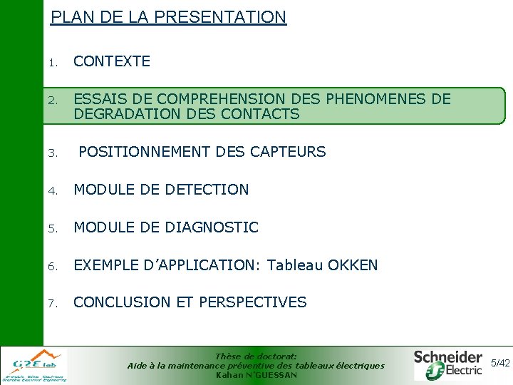 PLAN DE LA PRESENTATION 1. CONTEXTE 2. ESSAIS DE COMPREHENSION DES PHENOMENES DE DEGRADATION