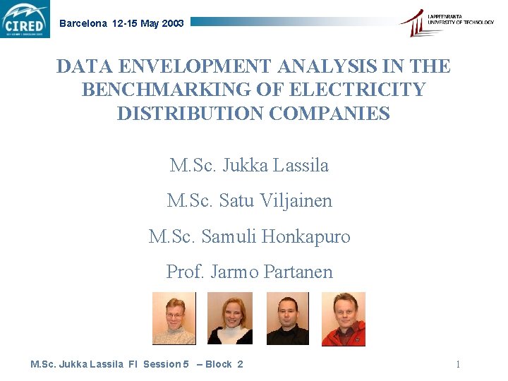 Barcelona 12 -15 May 2003 DATA ENVELOPMENT ANALYSIS IN THE BENCHMARKING OF ELECTRICITY DISTRIBUTION