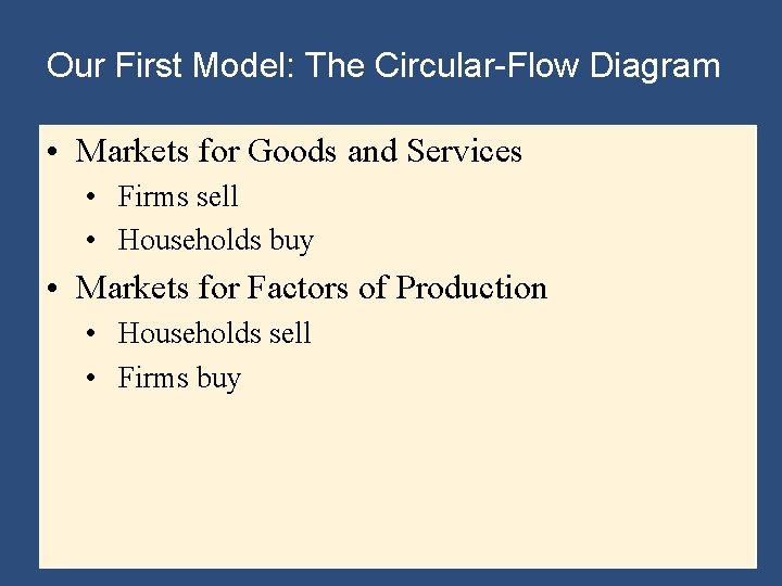 Our First Model: The Circular-Flow Diagram • Markets for Goods and Services • Firms