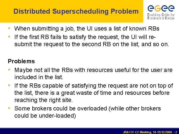 Distributed Superscheduling Problem • When submitting a job, the UI uses a list of