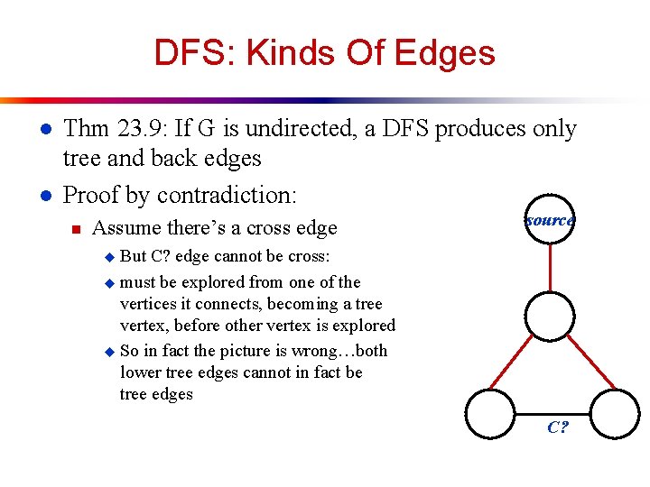 DFS: Kinds Of Edges l l Thm 23. 9: If G is undirected, a