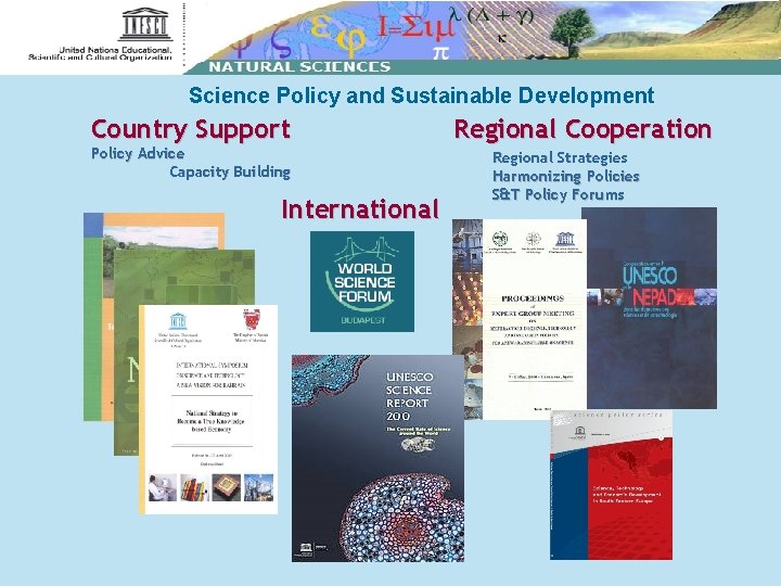 Science Policy and Sustainable Development Country Support Policy Advice Capacity Building International Regional Cooperation