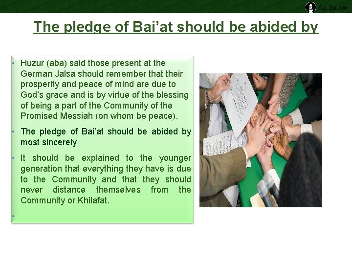 The pledge of Bai’at should be abided by • Huzur (aba) said those present